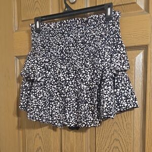 Mustard Seed Black and White Floral Mini Skirt With Short Liner